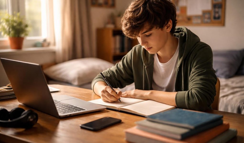 adolescent-table-carnet-chambre-lumiere
