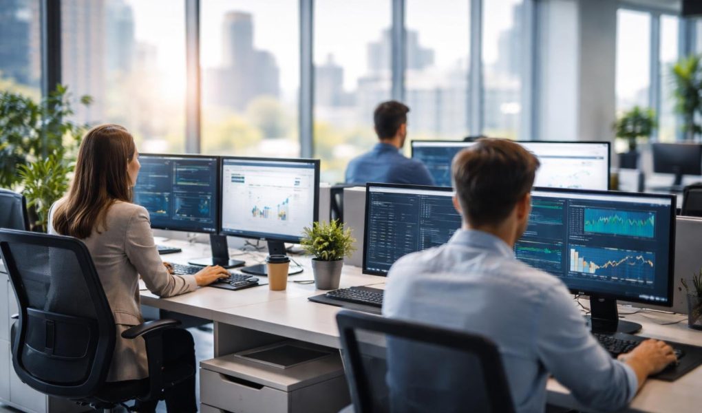 bureau-moderne-ecrans-vue-urbaine