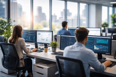 bureau-moderne-ecrans-vue-urbaine